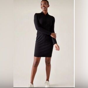Athleta Delancey Dress Black Quarter Zip Long Sleeve Pockets Mini Dress Small